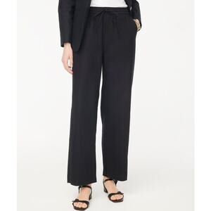 J.Crew Linen Blend Slim Wide Leg Drawstring Pants WMNS 20 Black Pull On Stretchy
